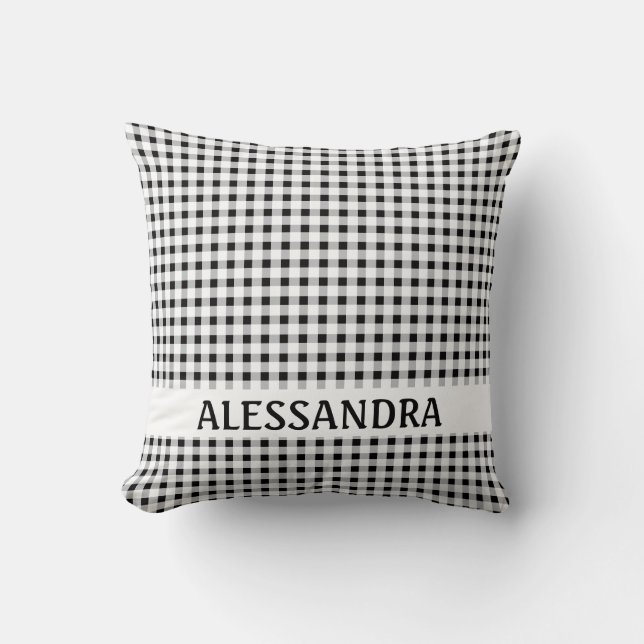 Gepersonaliseerde Zwarte Gingham Print Kussen Boer (Voorkant)
