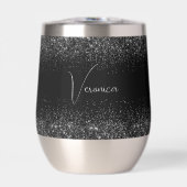 Gepersonaliseerde Zwarte Glitter RVS Wijnbeker (Voorkant)