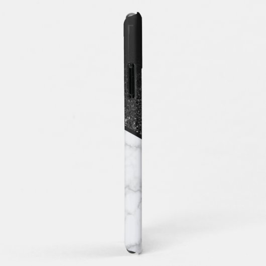 Gepersonaliseerde zwarte glitter - wit marmer Case-Mate iPhone case (Achterkant/rechts)