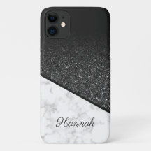 Gepersonaliseerde zwarte glitter - wit marmer