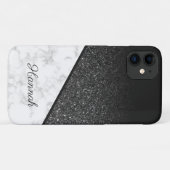 Gepersonaliseerde zwarte glitter - wit marmer Case-Mate iPhone case (Achterkant (horizontaal))
