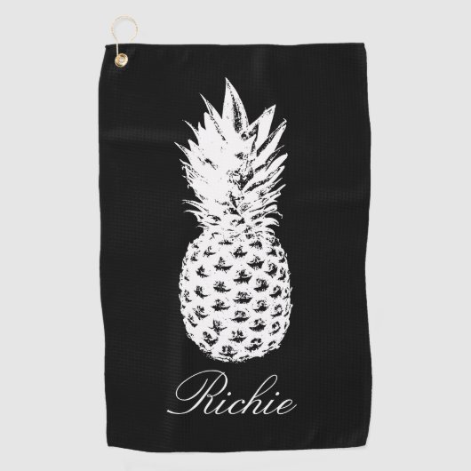 Gepersonaliseerde zwarte golfhanddoek met ananas a (Voorkant)