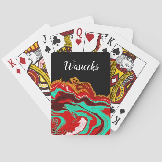 Gepersonaliseerde zwarte goudbruine marmerbare flu pokerkaarten (Achterkant)