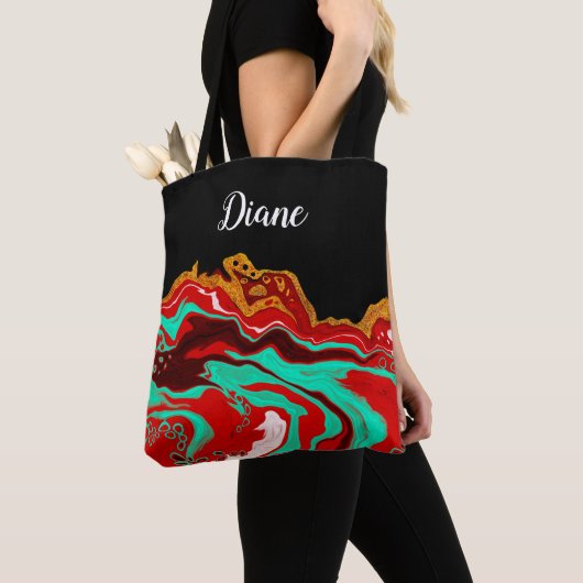 Gepersonaliseerde zwarte goudbruine marmerbare flu tote bag (Dichtbij)