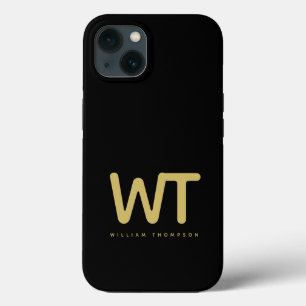 Gepersonaliseerde zwarte gouden Initialen Logo Case-Mate iPhone Case