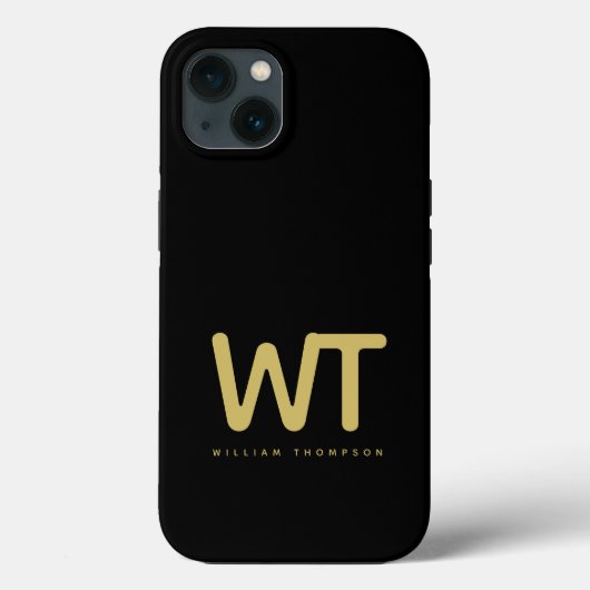 Gepersonaliseerde zwarte gouden Initialen Logo Case-Mate iPhone Case (Achterkant)