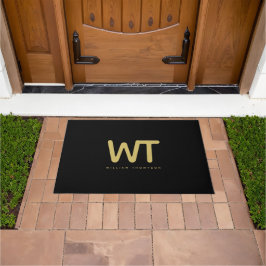 Gepersonaliseerde zwarte gouden Initialen Logo Deurmat