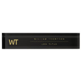 Gepersonaliseerde zwarte gouden Initialen Logo Naambordje (Voorkant)