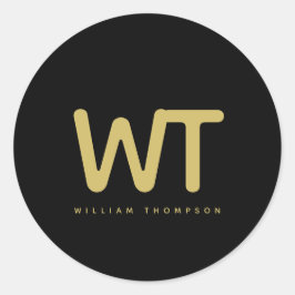 Gepersonaliseerde zwarte gouden Initialen Logo Ronde Sticker