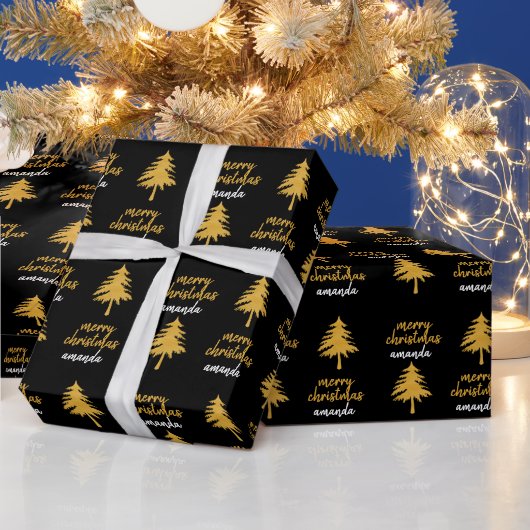 Gepersonaliseerde zwarte gouden kerstcadeaus cadeaupapier (Feestdagen)
