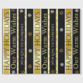 Gepersonaliseerde zwarte & goudkerst cadeaupapier (Vlak)