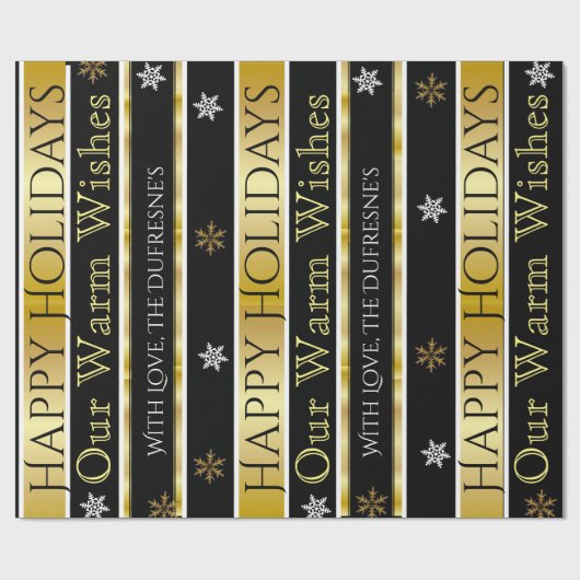 Gepersonaliseerde zwarte & goudkerst cadeaupapier (Vlak)