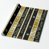 Gepersonaliseerde zwarte & goudkerst cadeaupapier (Uitgerold)