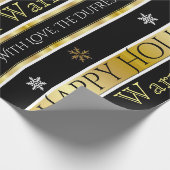 Gepersonaliseerde zwarte & goudkerst cadeaupapier (Hoek)