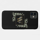 Gepersonaliseerde zwarte goudmonogram Greenery Flo Case-Mate iPhone Case (Achterkant (horizontaal))