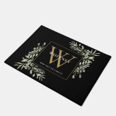Gepersonaliseerde zwarte goudmonogram Greenery Flo Deurmat (Schuin)