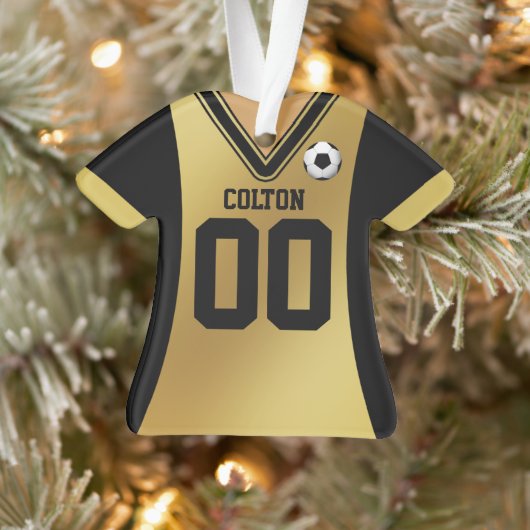 Gepersonaliseerde zwarte/goudzoeker Jersey Ornament (Boom)