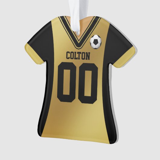 Gepersonaliseerde zwarte/goudzoeker Jersey Ornament (voorkant)