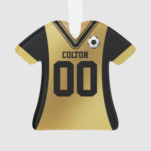 Gepersonaliseerde zwarte/goudzoeker Jersey Ornament (achterkant)