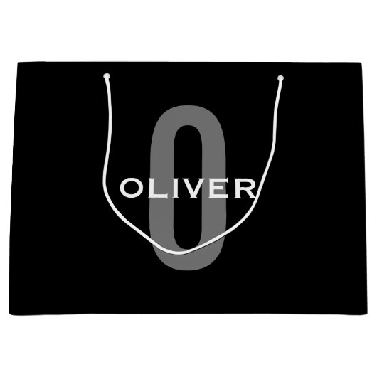 Gepersonaliseerde zwarte grijze monogram witte naa groot cadeauzakje (Voorkant)