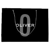 Gepersonaliseerde zwarte grijze monogram witte naa groot cadeauzakje (Achterkant)