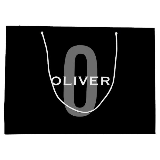 Gepersonaliseerde zwarte grijze monogram witte naa groot cadeauzakje (Achterkant)