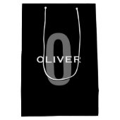 Gepersonaliseerde zwarte grijze monogram witte naa medium cadeauzakje (Achterkant)