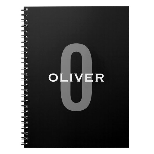 Gepersonaliseerde zwarte grijze monogram witte naa notitieboek (Voorkant)