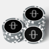 Gepersonaliseerde zwarte grijze monogram witte naa poker chips (Opstapeling)