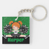Gepersonaliseerde zwarte & groene cheerleading Sle Sleutelhanger (Achterkant)