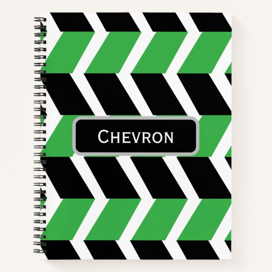 Gepersonaliseerde zwarte groene Chevron Stripe Notitieboek (Voorkant)