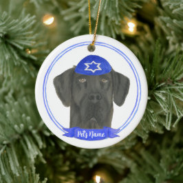 Gepersonaliseerde Zwarte Grote Deen Hond Chanoeka Keramisch Ornament
