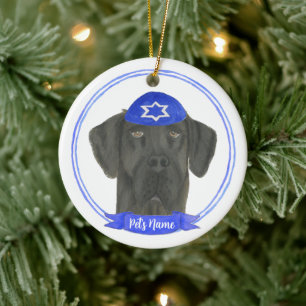 Gepersonaliseerde Zwarte Grote Deen Hond Chanoeka Keramisch Ornament