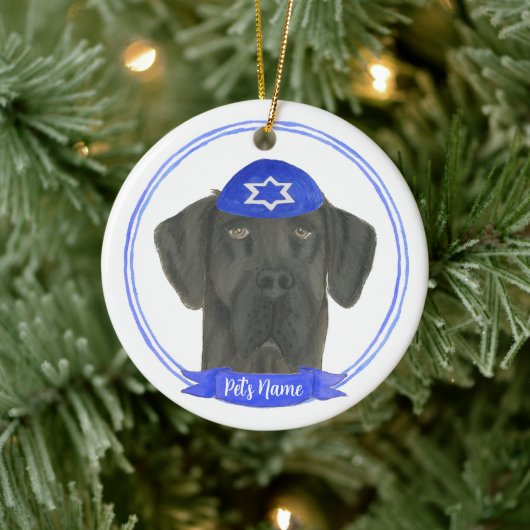 Gepersonaliseerde Zwarte Grote Deen Hond Chanoeka Keramisch Ornament (Boom)