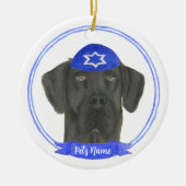 Gepersonaliseerde Zwarte Grote Deen Hond Chanoeka Keramisch Ornament (Voorkant)