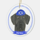 Gepersonaliseerde Zwarte Grote Deen Hond Chanoeka Keramisch Ornament (Links)