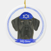Gepersonaliseerde Zwarte Grote Deen Hond Chanoeka Keramisch Ornament (Achterkant)