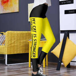 Gepersonaliseerde Zwarte Heldere Gele Strepen Cat Leggings
