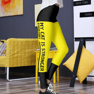 Gepersonaliseerde Zwarte Heldere Gele Strepen Cat  Leggings
