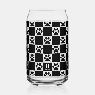 Gepersonaliseerde zwarte hond Paw Print Geruite pa Blikvorm Glas