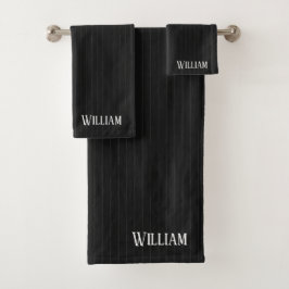 Gepersonaliseerde zwarte instripes bad handdoek