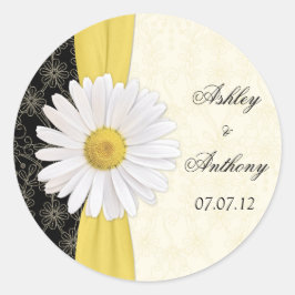Gepersonaliseerde zwarte ivoor Daisy bruiloft stic Ronde Sticker