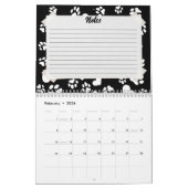 Gepersonaliseerde zwarte kalender met pootafdrukke (Feb 2026)