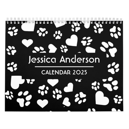Gepersonaliseerde zwarte kalender met pootafdrukke (Hoes)