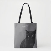 Gepersonaliseerde zwarte kat Art Grijs Canvas tas (Voorkant)