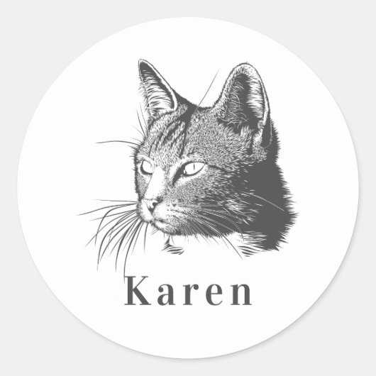 Gepersonaliseerde zwarte kat artistieke hand gesch ronde sticker (Voorkant)