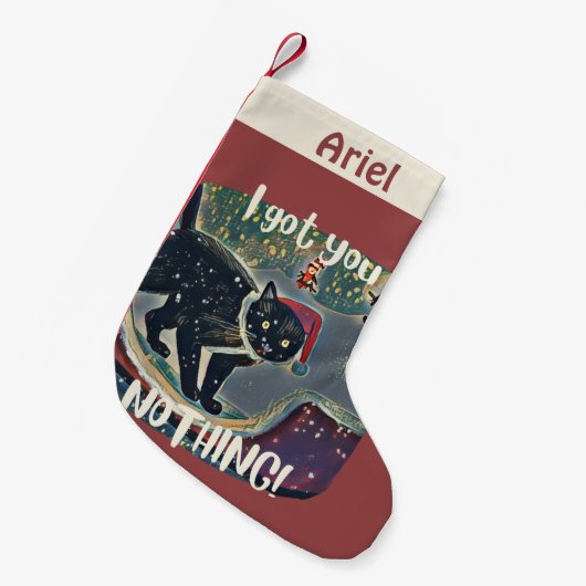 Gepersonaliseerde zwarte kat Ik heb je niets grapp Kleine Kerstsok (Voorkant (Hangend))