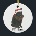 Gepersonaliseerde zwarte kat keramisch ornament<br><div class="desc">Maak de mooie lijst dit jaar met een versiering van je favoriete zwarte kat elf!</div>