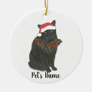 Gepersonaliseerde zwarte kat keramisch ornament