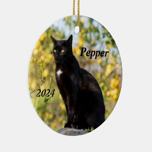 Gepersonaliseerde zwarte kat keramisch ornament (Rechts)